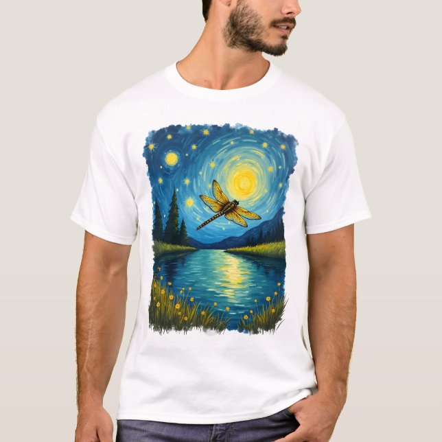 Camiseta Noite Estrelada da Libélula (2) (Frente)