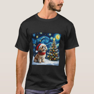 Camiseta Noite Estrelada de Natal Shih Tzu Van Gogh Cachorr