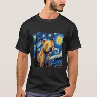 Camiseta Noite Estrelada De Pitbull Para Pai De Cães