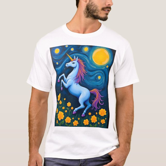 Camiseta Noite Estrelada de Unicórnio Fofo (3) (Frente)