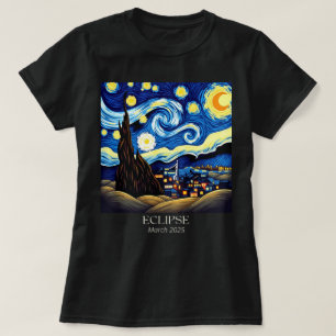 Camiseta Noite Estrelada de Van Gogh Eclipse Solar Eclipse