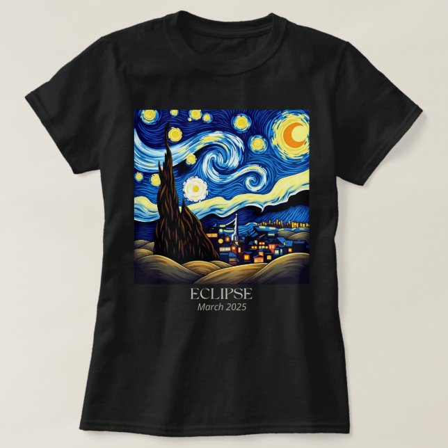 Camiseta Noite Estrelada de Van Gogh Eclipse Solar Eclipse  (Frente do Design)