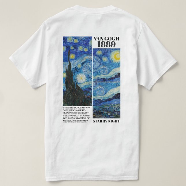 Camiseta Noite Estrelada de Vincent Van Gogh 1889 Arte (Verso do Design)