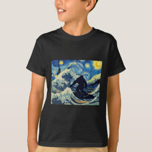 Camiseta Noite Estrelada do Pé Grande Surfando a Grande Ond