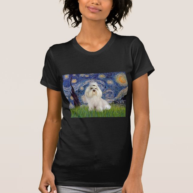 Camiseta Noite Estrelada - Havanese (branco/creme) (Frente)