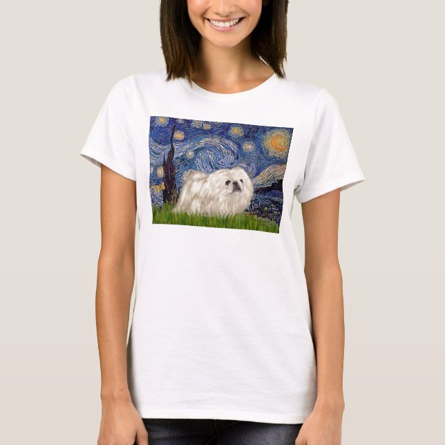 Camiseta Noite Estrelada - Pequinês Branco 4 (Frente)