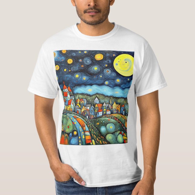 Camiseta Noite estrelada sobre a aldeia (Frente)