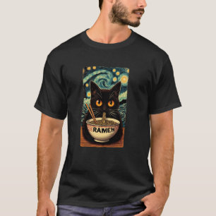 Camiseta Noite Estrelada Van Gogh, Gato Comendo Ramen, Aman