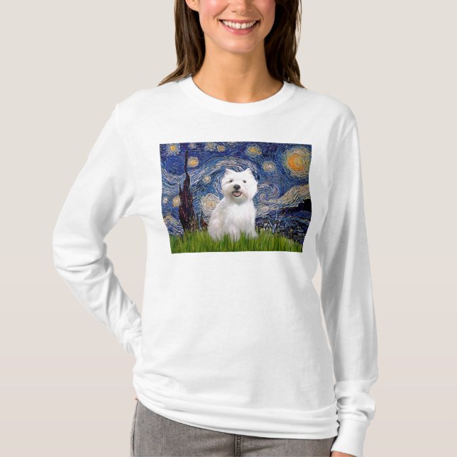 Camiseta Noite Estrelada - Westie 2 (Frente)