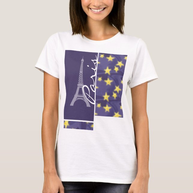 Camiseta Noite estrelado de Paris; Torre Eiffel (Frente)