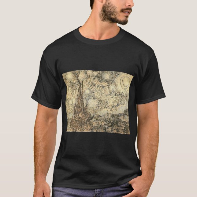 Camiseta noite estrelado de Van Gogh que tira o nig (Frente)