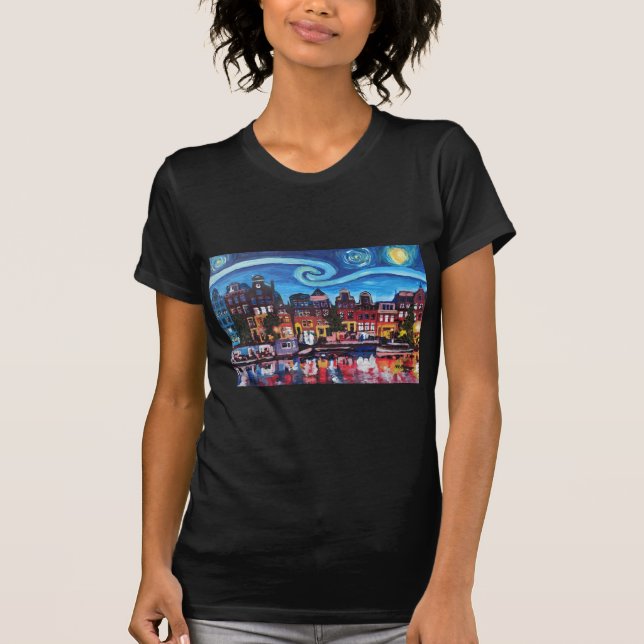 Camiseta Noite estrelado sobre o canal de Amsterdão (Frente)
