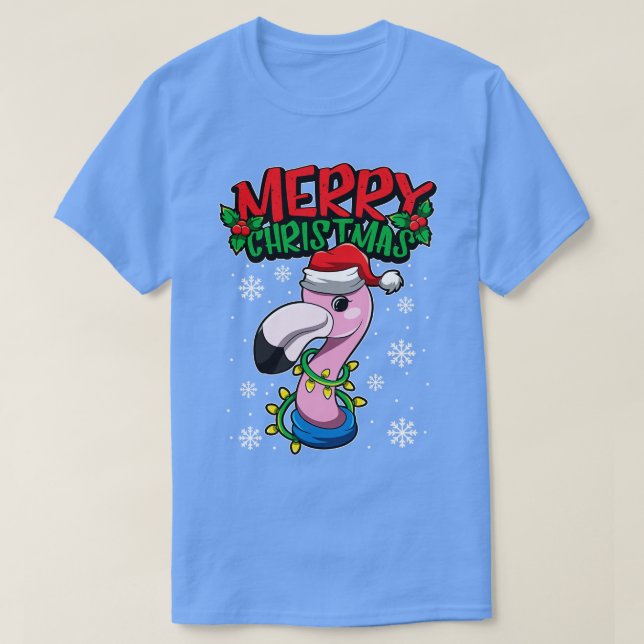 Camiseta Noite Flamingo Doce Animais de Natal (Frente do Design)