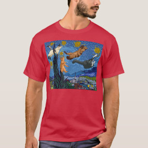 Camiseta Noite Fria Engraçada Pintura De Gato Bonita para G