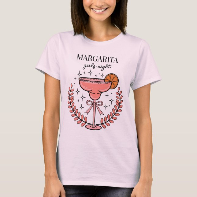 Camiseta Noite Rosa Divertida das Garotas Margarita (Frente)