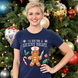 Camiseta Noite Silenciosa, Engraçado Natal, CRNA Gingerpão