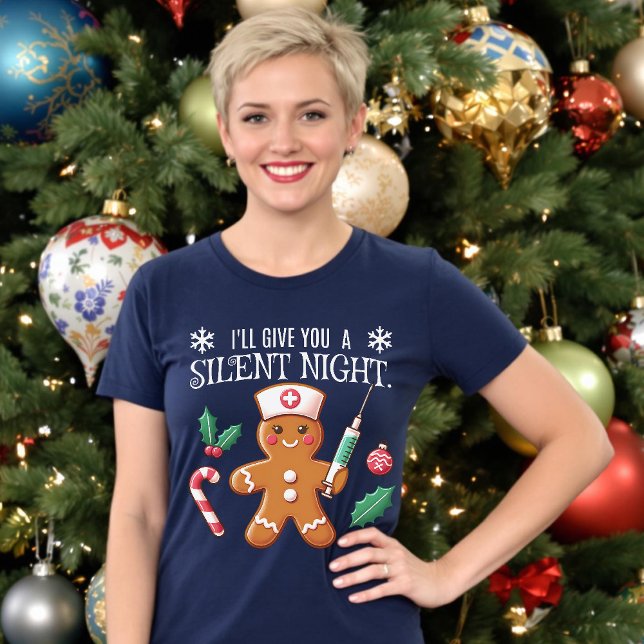 Camiseta Noite Silenciosa, Engraçado Natal, CRNA Gingerpão (Silent Night Funny Christmas CRNA Gingerbread T-Shirt.)