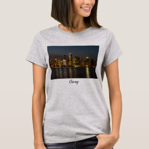Camiseta Noite Skyline Chicago Pano T-shirt