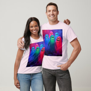 Camiseta Noite Spooky de Fantasmas Coloridos Design