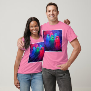 Camiseta Noite Spooky de Fantasmas Coloridos Design