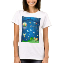 Noite surreal com balões e onda de estrelas posta