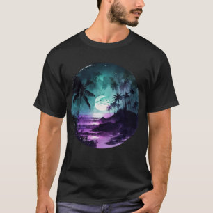 Camiseta Noite Tropical de Praia de Watercolor