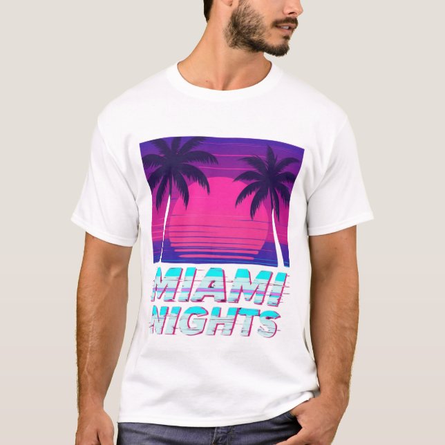 Camiseta Noites de Miami Vibes da Cidade Neon (Frente)