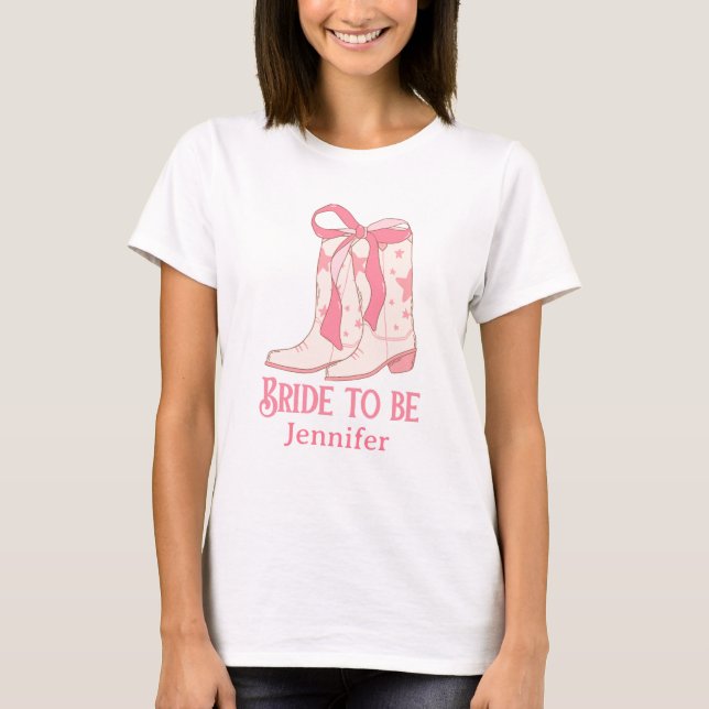 Camiseta noiva a ser, botas cor-de-rosa (Frente)
