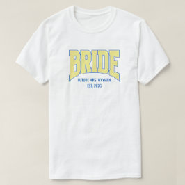 Camiseta Noiva + Amarelo Brilho Falso BRIDE Noivado Vestido