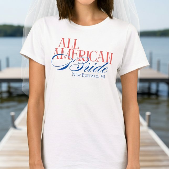 Camiseta Noiva Americana de Luxo Despedida de Solteira (Celebrate the bride with stars, stripes, and sunshine with this Luxury Script All American Bride!)