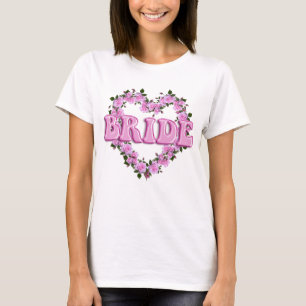 Camiseta Noiva Casamento Rosas Cor-de-Rosa Coração