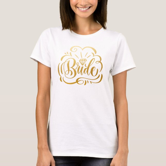 Camiseta Noiva com letra manual em dourado metálico e diama (Frente)