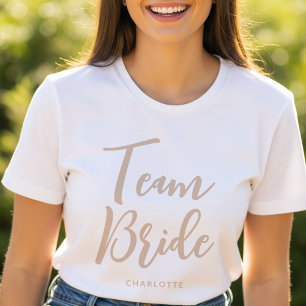 Camiseta Noiva da Equipe Nome Personalizado Casamento Bege
