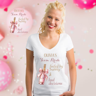 Camiseta Noiva da Equipe Rosa Dourado Divertida Espumante F