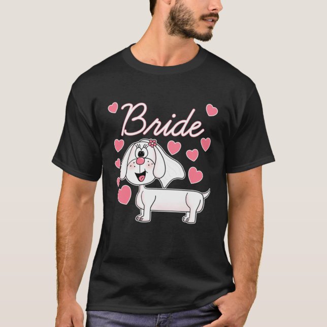 Camiseta Noiva Dachshund Cachorro de Casamento  Chuveiro Nu (Frente)