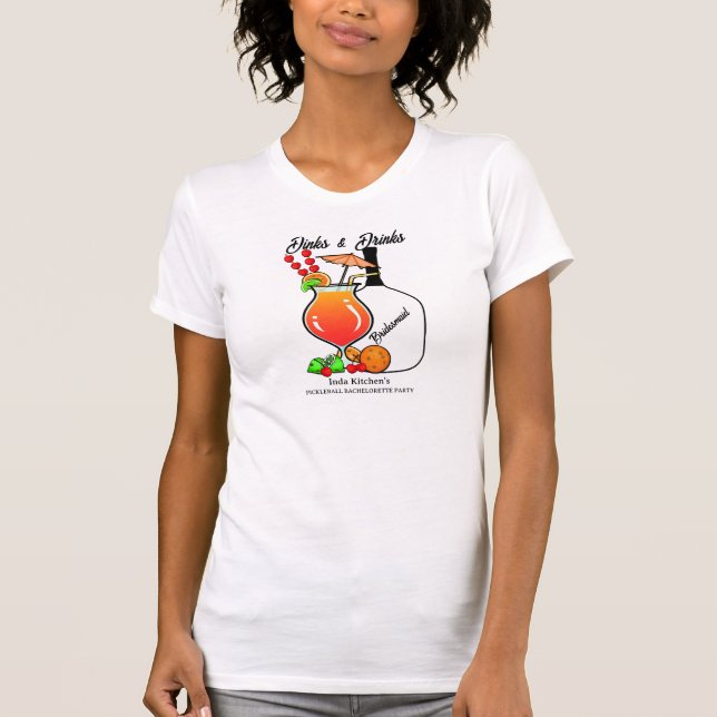 Camiseta Noiva de Pickleball Dinks e Drinks de Casamento (Frente)