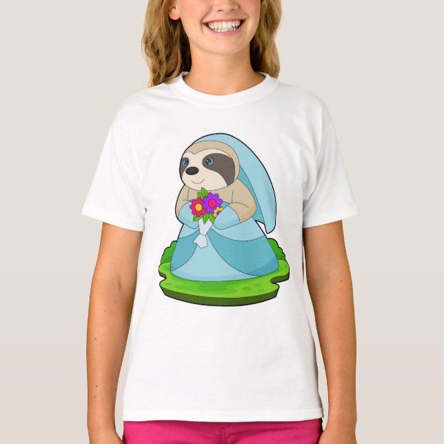 Camiseta Noiva de preguiça Buquê de flores Casamento (Frente)