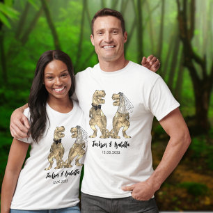 Camiseta Noiva e Noivo T-Rex Engraçados Casamento de Dinoss