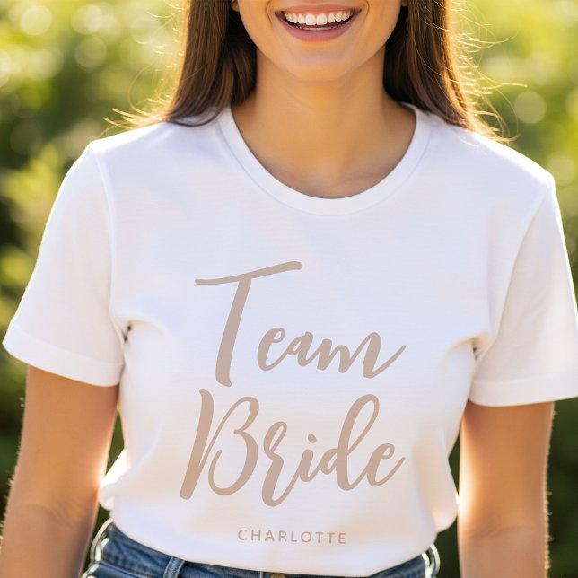 Camiseta Noiva Equipe Nome Personalizado Casamento Bege Bra (Criador carregado)