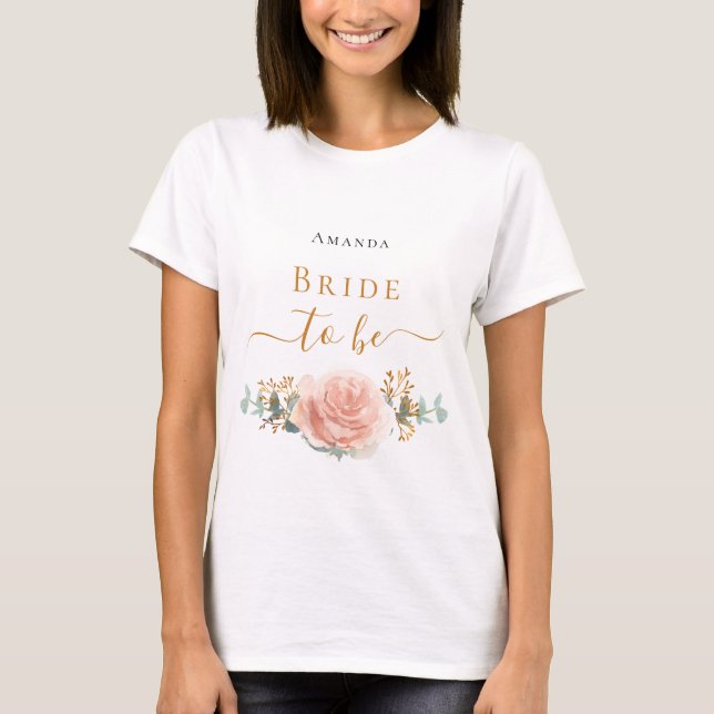 Camiseta Noiva floral de eucalipto em rose gold (Frente)