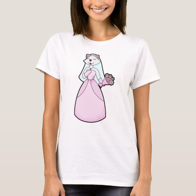 Camiseta Noiva Gata com Ramo de Flores (Frente)