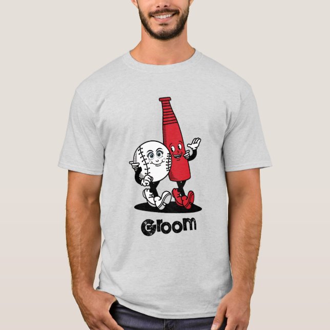 Camiseta Noiva Groom Baseball & Bat Engraçado (Frente)