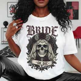 Camiseta Noiva ou Morra Crânio Sra Esposa Casamento Gótico