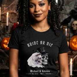 Camiseta Noiva ou Morra Crânios Esposa Recém-Casados Casame