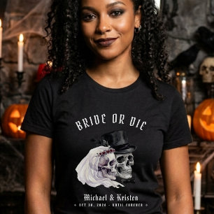 Camiseta Noiva ou Morra Crânios Esposa Recém-Casados Casame