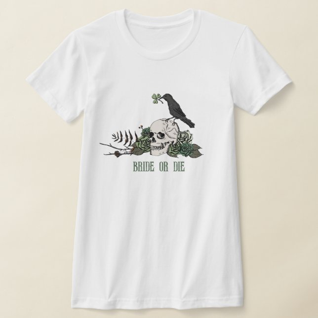 Camiseta Noiva ou Morre Floral Irlandês Caveira Partido de  (Postura )
