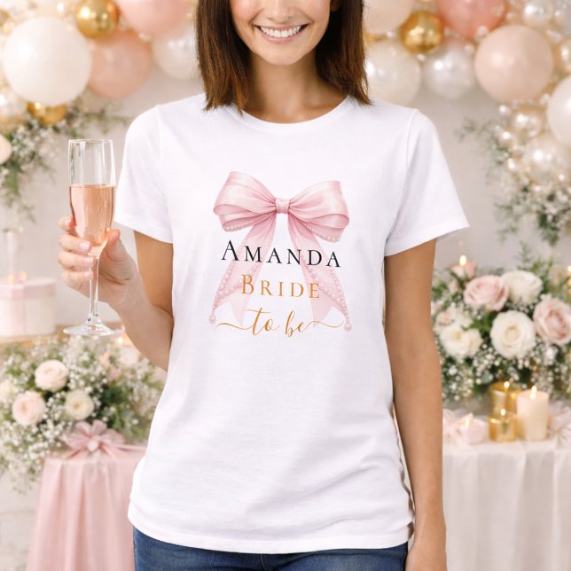 Camiseta Noiva para ser laço rosa pérolas elegante Despedid (Criador carregado)