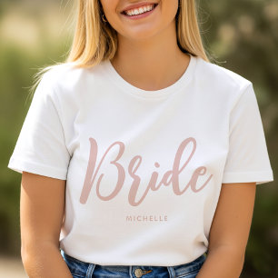 Camiseta Noiva Personalizada Nome Rosa Pó Branco Casamento
