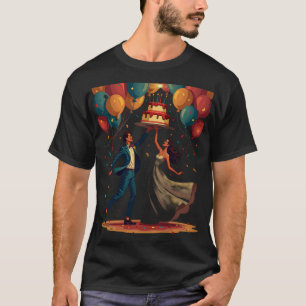 Camiseta Noiva Retro Casamento Noivo Dançando Faíscas Vinta