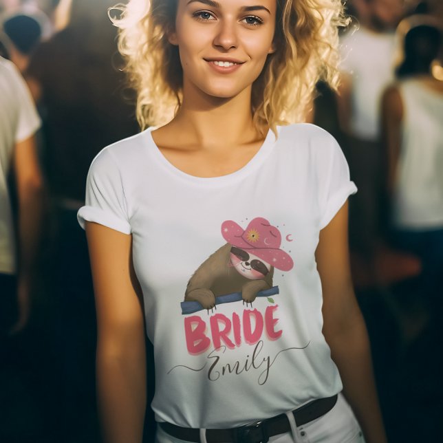 Camiseta Noiva Retro Sloth Groovy Nome Personalizado Bachel (Criador carregado)